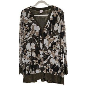 Chico’s Camo Floral Print Mesh Cardigan